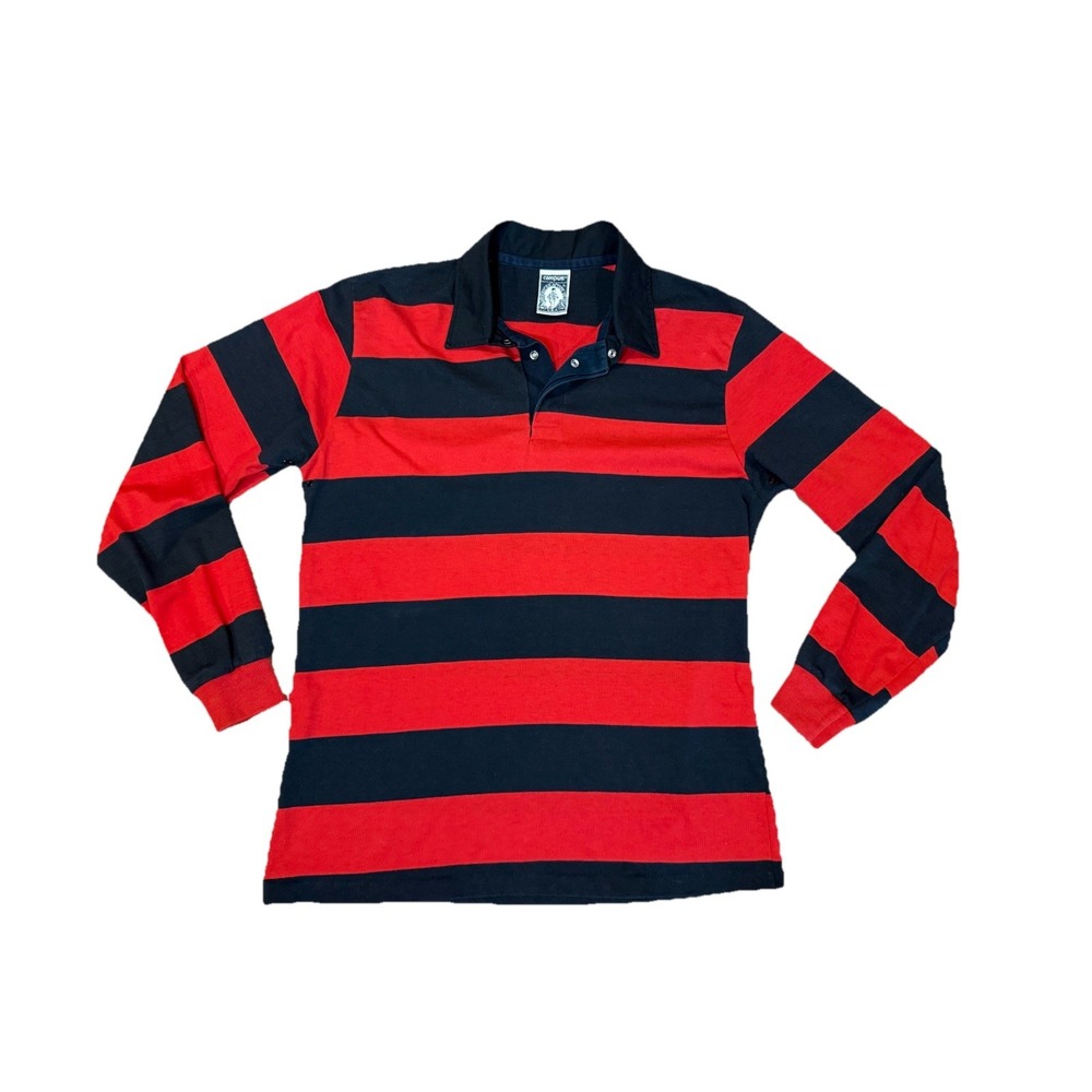 Vintage Campus Rugby Shirt Mens LG 80s Dacron Blend Long Sleeve Polo USA MADE
